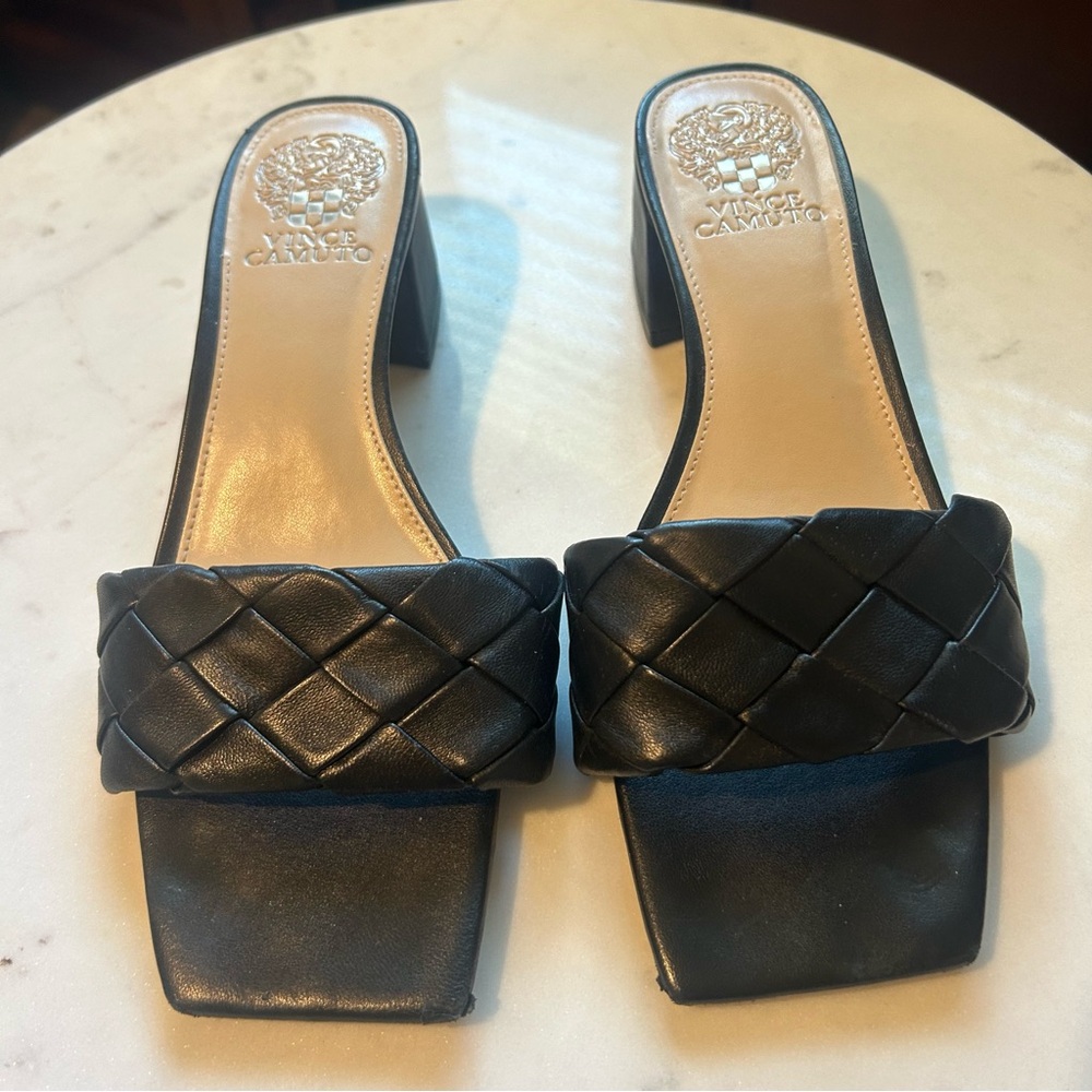 Vince Camuto Black Woven Slides 7.5